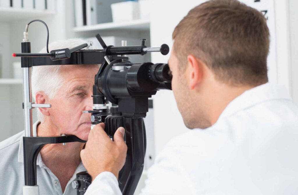 A patient visiting their optometrist for a follow up appointment after cataract surgery
